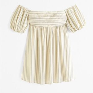 Abercrombie & Fitch Striped Off-Shoulder Mini Dress - Cream and Tan